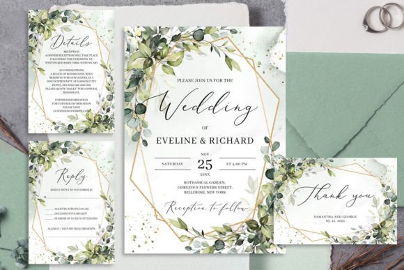 Download Greenery and Gold Frame Wedding Invite - Gold Collection