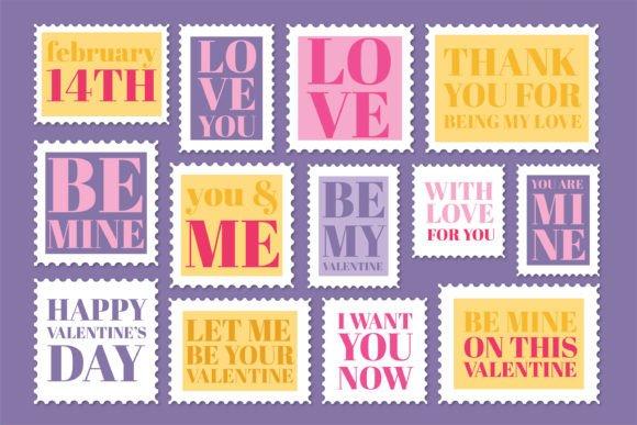 Download Valentine's Day Typographic Post Stamps - Graphic Collection