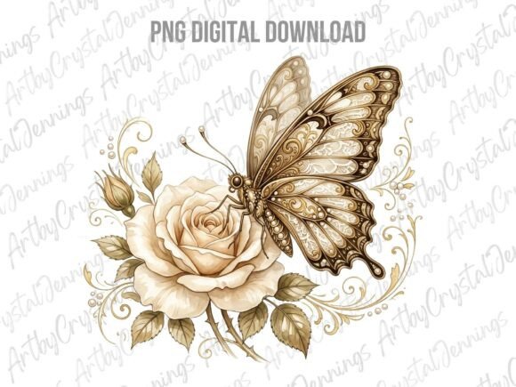 Download Vintage Butterfly and Roses PNG - Vintage Collection