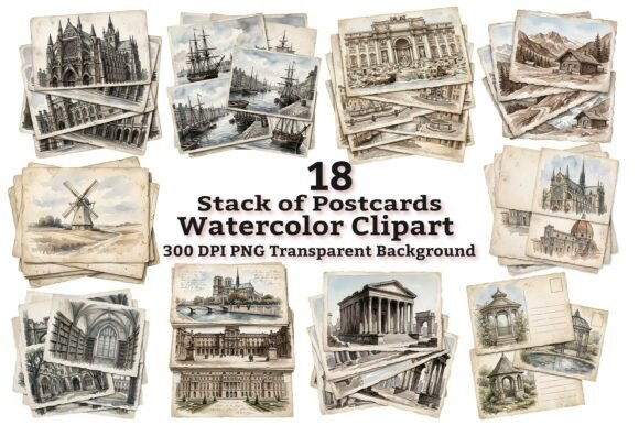 Download Vintage Travel Postcard Stack Clipart - Vintage Collection